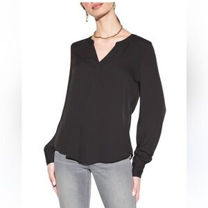 WHBM Satin Loose Fitting Crewneck Slit Silver Button Front Closure MEDIUM Black